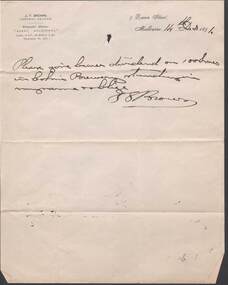 Document - COHN BROTHERS COLLECTION: HANDWRITTEN NOTE DATED 1891