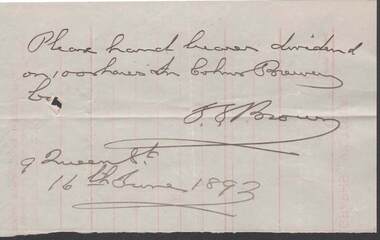 Document - COHN BROTHERS COLLECTION: HANDWRITTEN NOTE DATED 1893