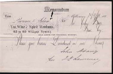 Document - COHN BROTHERS COLLECTION: 1891 PRINTED MEMORANDUM LETTERHEAD