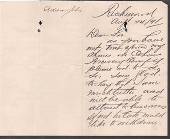 Document - COHN BROTHERS COLLECTION: 1891 HANDWRITTEN LETTER