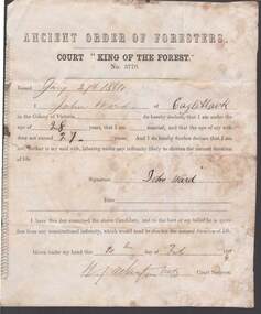 Document - ANCIENT ORDER OF FORESTERS NO. 3770 COLLECTION: CORRESPONDENCE
