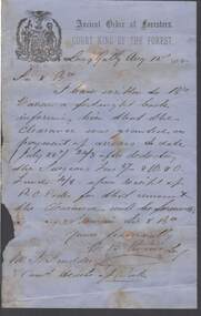 Document - ANCIENT ORDER OF FORESTERS NO. 3770 COLLECTION: CORRESPONDENCE