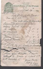 Document - ANCIENT ORDER OF FORESTERS NO. 3770 COLLECTION: CORRESPONDENCE