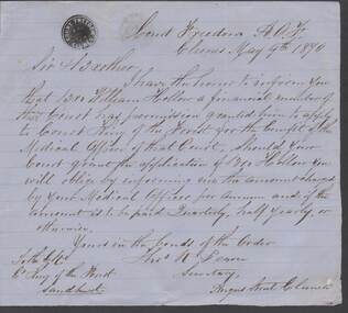 Document - ANCIENT ORDER OF FORESTERS NO. 3770 COLLECTION: CORRESPONDENCE