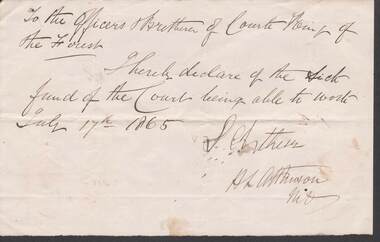 Document - ANCIENT ORDER OF FORESTERS NO. 3770 COLLECTION: CORRESPONDENCE