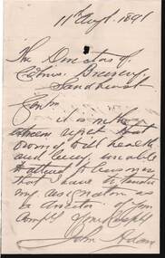 Document - COHN BROTHERS COLLECTION: 1891 HANDWRITTEN NOTE