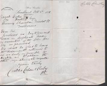Document - COHN BROTHERS COLLECTION: 1891 HANDWRITTEN NOTE