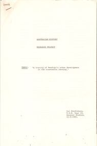 Document - RESEARCH PROJECT:  A TRACING OF BENDIGO'S URBAN DEVELOPMENT IN THE 19TH CENTURY, 12/09/1980