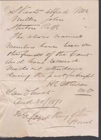 Document - ANCIENT ORDER OF FORESTERS NO. 3770 COLLECTION: CORRESPONDENCE