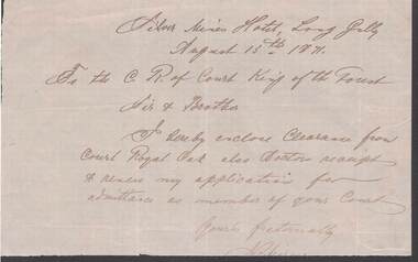 Document - ANCIENT ORDER OF FORESTERS NO. 3770 COLLECTION: CORRESPONDENCE
