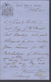 Document - ANCIENT ORDER OF FORESTERS NO. 3770 COLLECTION: CORRESPONDENCE