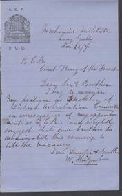 Document - ANCIENT ORDER OF FORESTERS NO. 3770 COLLECTION: CORRESPONDENCE