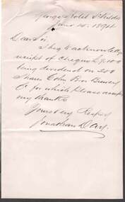 Document - COHN BROTHERS COLLECTION: 1894 HANDWRITTEN NOTE