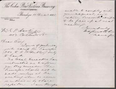Document - COHN BROTHERS COLLECTION: 1895 HANDWRITTEN NOTE