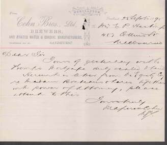 Document - COHN BROTHERS COLLECTION: 1895 HANDWRITTEN NOTE