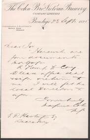Document - COHN BROTHERS COLLECTION: 1895 HANDWRITTEN NOTE