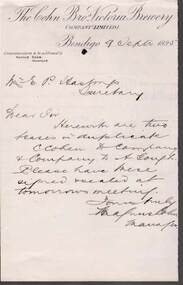 Document - COHN BROTHERS COLLECTION: 1895 HANDWRITTEN NOTE