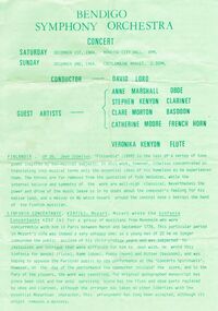 Document - BENDIGO SYMPHONY ORCHESTRA CONCERT, BENDIGO CITY HALL, 1 December, 1984