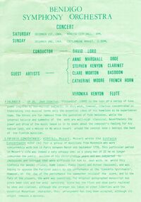 Document - BENDIGO SYMPHONY ORCHESTRA CONCERT, BENDIGO CITY HALL, 1 December, 1984