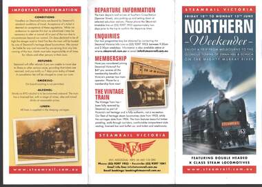 Document - RAILWAYS COLLECTION:  STEAMRAIL VICTORIA BROCHURE NORTHERN WEEKENDER