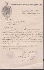 Document - ANCIENT ORDER OF FORESTERS NO. 3770 COLLECTION: CORRESPONDENCE