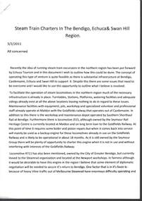 Document - RAILWAYS COLLECTION: STEAM TRAIN CHARTERS IN THE BENDIGO, ECHUCA & SWAN HILL REGION