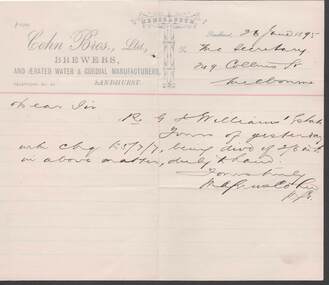Document - COHN BROTHERS COLLECTION: 1895 PRINTED MEMORANDUM