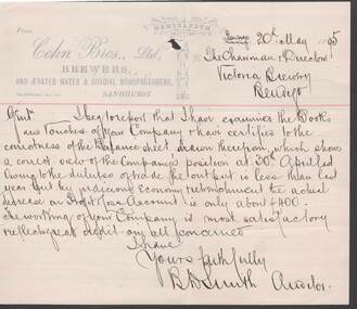 Document - COHN BROTHERS COLLECTION: 1895 HANDWRITTEN MEMORANDUM