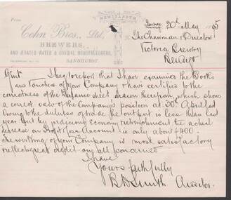 Document - COHN BROTHERS COLLECTION: 1895 HANDWRITTEN MEMORANDUM