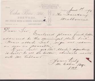Document - COHN BROTHERS COLLECTION: 1895 HANDWRITTEN NOTE