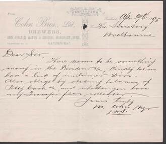 Document - COHN BROTHERS COLLECTION: 1895 MEMORANDUM WITH HANDWRITTEN NOTE