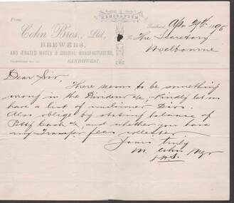 Document - COHN BROTHERS COLLECTION: 1895 MEMORANDUM WITH HANDWRITTEN NOTE