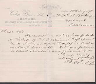 Document - COHN BROTHERS COLLECTION: 1895 MEMORANDUM HANDWRITTEN NOTE