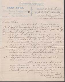 Document - COHN BROTHERS COLLECTION: 1895 MEMORANDUM WITH HANDWRITTEN NOTE