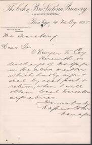 Document - COHN BROTHERS COLLECTION: 1895 HANDWRITTEN NOTE