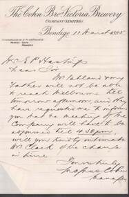 Document - COHN BROTHERS COLLECTION: 1895 HANDWRITTEN NOTE