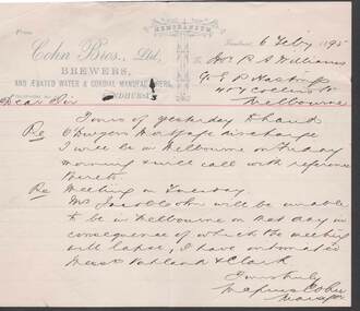 Document - COHN BROTHERS COLLECTION: 1895 MEMORANDUM HANDWRITTEN NOTE