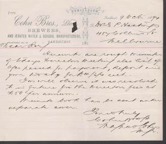 Document - COHN BROTHERS COLLECTION: 1894 MEMORANDUM HANDWRITTEN NOTE