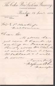 Document - COHN BROTHERS COLLECTION: 1894 HANDWRITTEN NOTE