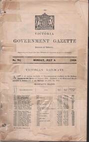 Document - RAILWAYS COLLECTION: VICTORIAN GOVERNMENT GAZETTE, 8.7.1929