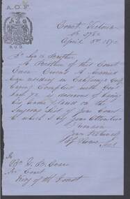 Document - ANCIENT ORDER OF FORESTERS NO. 3770 COLLECTION: CORRESPONDENCE
