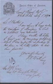 Document - ANCIENT ORDER OF FORESTERS NO. 3770 COLLECTION: CORRESPONDENCE