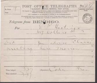 Document - COHN BROTHERS COLLECTION: 1894 POST OFFICE TELEGRAM