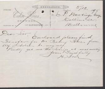 Document - COHN BROTHERS COLLECTION: 1895 MEMORANDUM E. P. HASTINGS