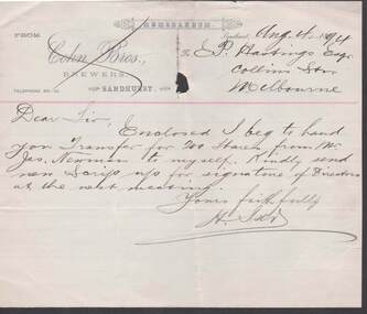 Document - COHN BROTHERS COLLECTION: 1894 MEMORANDUM E P HASTINGS