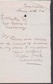 Document - COHN BROTHERS COLLECTION: 1894 HANDWRITTEN NOTE