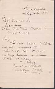 Document - COHN BROTHERS COLLECTION: 1893 HANDWRITTEN NOTE