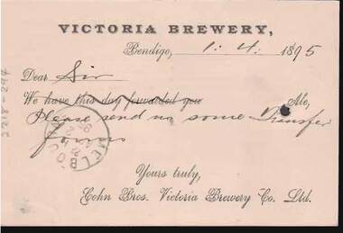 Postcard - COHN BROTHERS COLLECTION: 1895 POSTCARD ADDRESSED TO E.P. HASTINGS