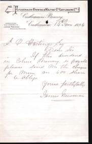 Document - COHN BROTHERS COLLECTION: NOTES ON FITZGERALDS BREWING