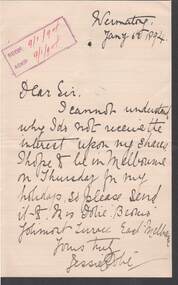 Document - COHN BROTHERS COLLECTION: 1894 HANDWRITTEN NOTE